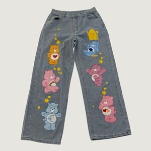 Romwe x Care Bears Light Wash Wide Leg Graphic Denim Jeans Womens Size M US 6